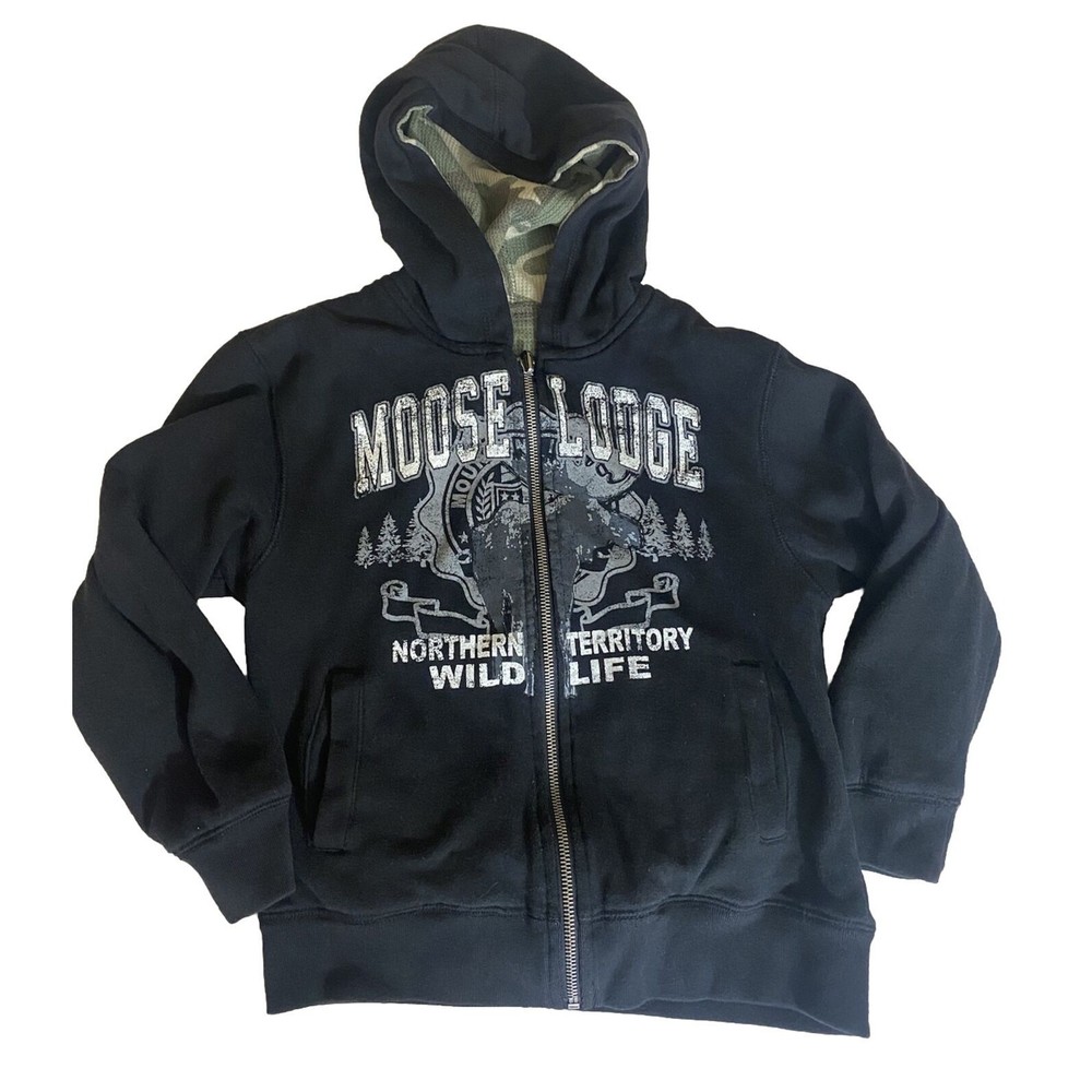 Moose Lodge/Camouflage Reversible Hoodie Full Zip/pockets Size Youth 8/10
